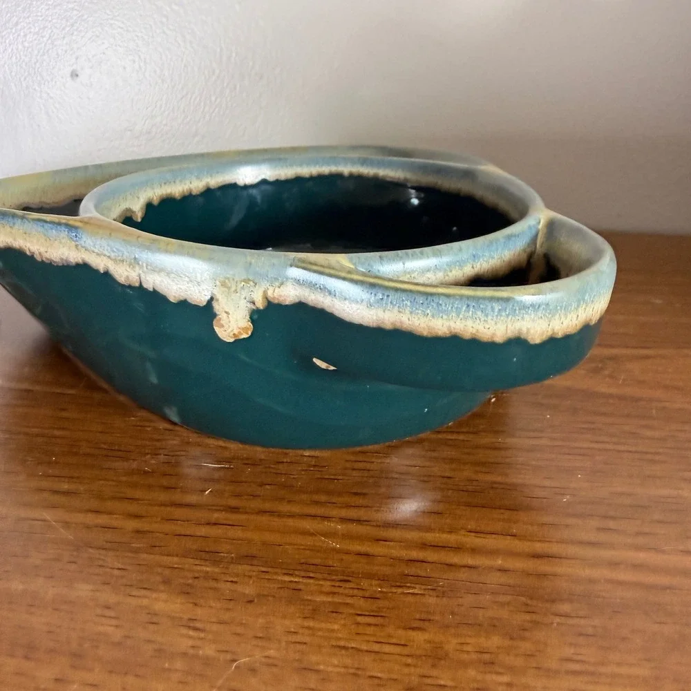 LTD Commodities Teal Ceramic Chip & Dip Serving Platter Bowl Reactive Glaze